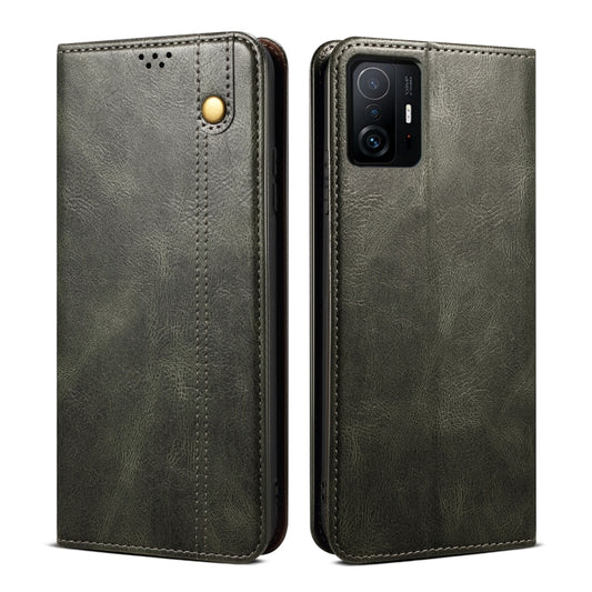 For Xiaomi 11T Pro Simple Wax Crazy Horse Texture Horizontal Flip Leather Case with Card Slots & Holder & Wallet(Dark Green) by buy2fix