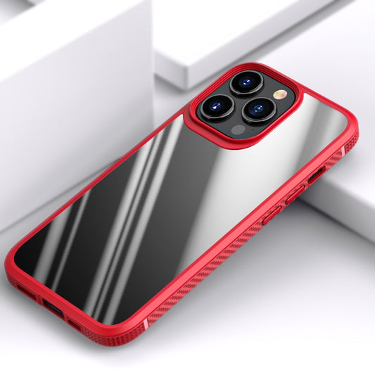 For iPhone 13 MG Series Carbon Fiber TPU + Clear PC Four-corner Airbag Shockproof Case Pro(Red) by buy2fix