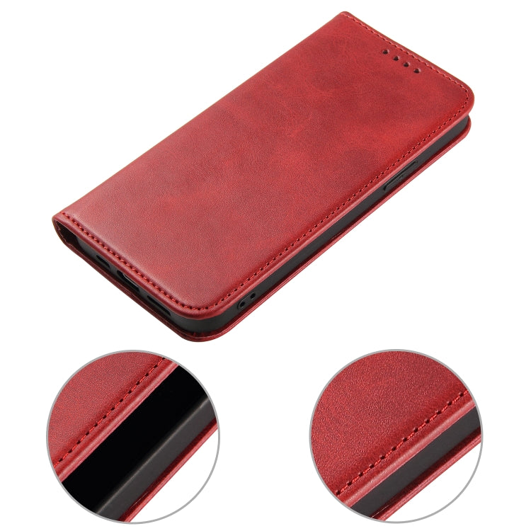 For iPhone 12 mini Calf Texture Magnetic Horizontal Flip Leather Case with Holder & Card Slots & Wallet (Red) by buy2fix