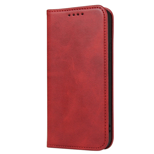 For iPhone 12 Pro Max Calf Texture Magnetic Horizontal Flip Leather Case with Holder & Card Slots & Wallet(Red) by buy2fix