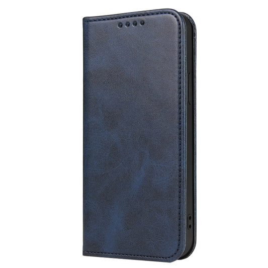 For iPhone 12 Pro Max Calf Texture Magnetic Horizontal Flip Leather Case with Holder & Card Slots & Wallet(Blue) by buy2fix