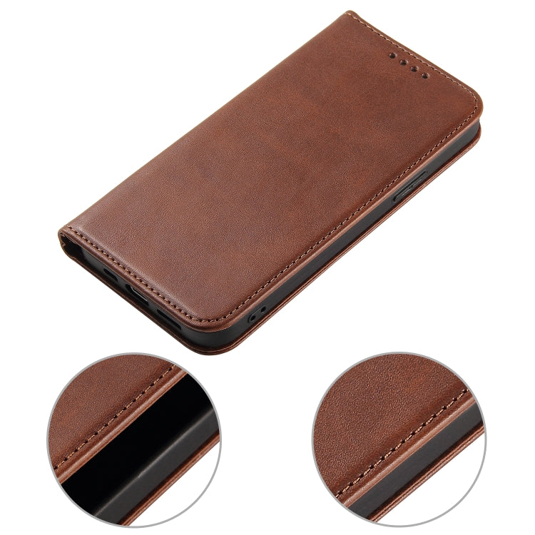 For iPhone 12 Pro Max Calf Texture Magnetic Horizontal Flip Leather Case with Holder & Card Slots & Wallet(Brown) by buy2fix