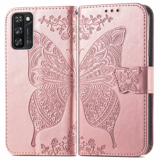 For Blackview A100 Butterfly Love Flower Embossed Horizontal Flip Leather Case with Holder & Card Slots & Wallet & Lanyard(Rose Gold) by buy2fix