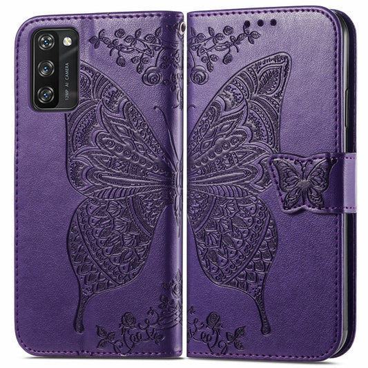 For Blackview A100 Butterfly Love Flower Embossed Horizontal Flip Leather Case with Holder & Card Slots & Wallet & Lanyard(Dark Purple) by buy2fix
