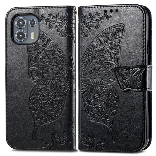 For Motorola Moto Edge 20 Lite Butterfly Love Flower Embossed Horizontal Flip Leather Case with Holder & Card Slots & Wallet & Lanyard(Black) by buy2fix