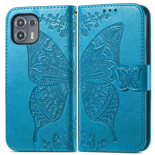 For Motorola Moto Edge 20 Lite Butterfly Love Flower Embossed Horizontal Flip Leather Case with Holder & Card Slots & Wallet & Lanyard(Blue) by buy2fix