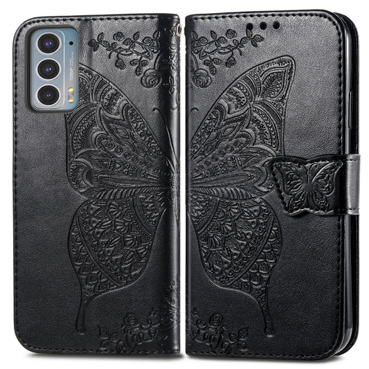For Motorola Moto Edge 20 Butterfly Love Flower Embossed Horizontal Flip Leather Case with Holder & Card Slots & Wallet & Lanyard(Black) by buy2fix
