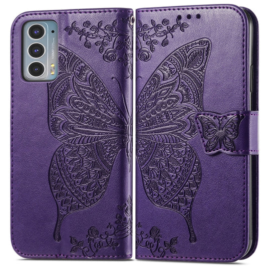 For Motorola Moto Edge 20 Butterfly Love Flower Embossed Horizontal Flip Leather Case with Holder & Card Slots & Wallet & Lanyard(Dark Purple) by buy2fix