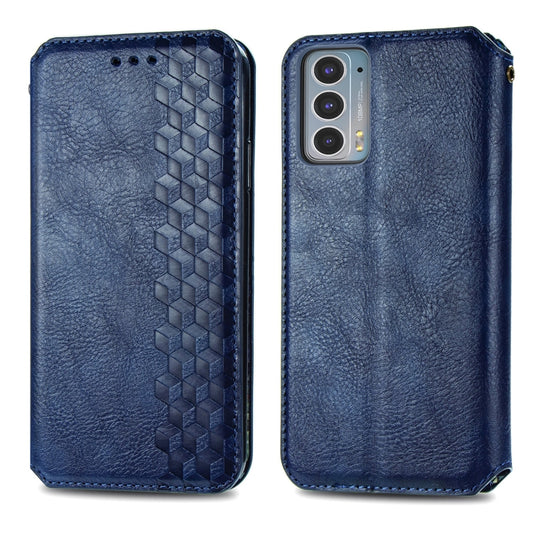 For Motorola Edge 20 Cubic Grid Pressed Horizontal Flip Magnetic PU Leather Case with Holder & Card Slots & Wallet(Blue) by buy2fix