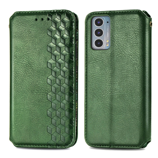 For Motorola Edge 20 Cubic Grid Pressed Horizontal Flip Magnetic PU Leather Case with Holder & Card Slots & Wallet(Green) by buy2fix