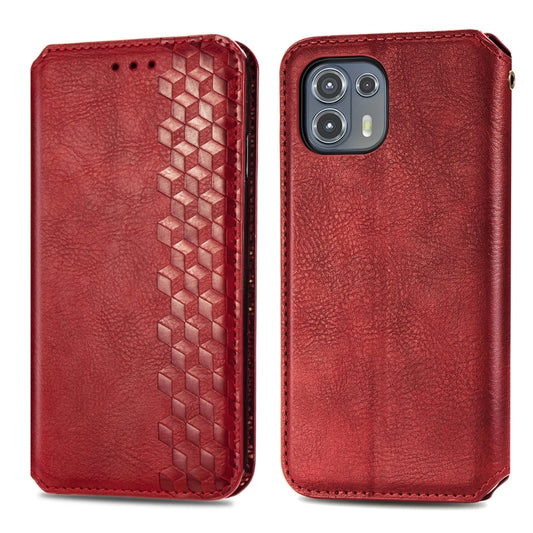 For Motorola Edge 20 Lite Cubic Grid Pressed Horizontal Flip Magnetic PU Leather Case with Holder & Card Slots & Wallet(Red) by buy2fix