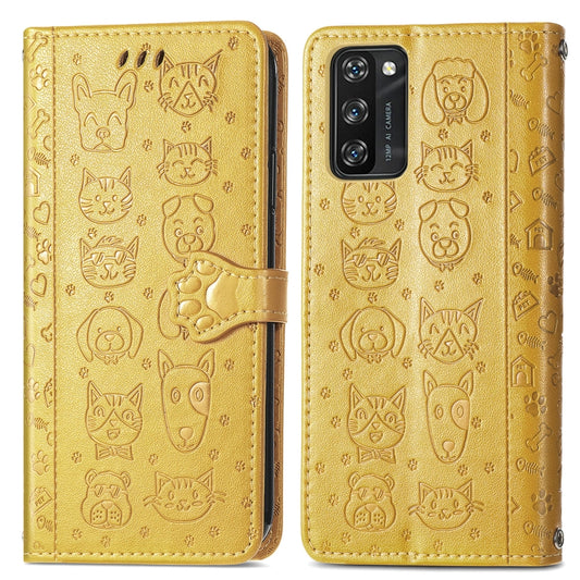 For Blackview A100 Lovely Cat and Dog Embossing Pattern Horizontal Flip Leather Case , with Holder & Card Slots & Wallet & Cartoon Clasp & Lanyard(Yellow) by buy2fix