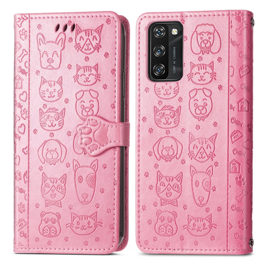 For Blackview A100 Lovely Cat and Dog Embossing Pattern Horizontal Flip Leather Case , with Holder & Card Slots & Wallet & Cartoon Clasp & Lanyard(Pink) by buy2fix