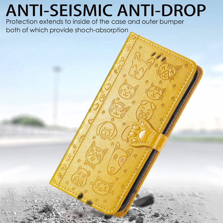 For Motorola Moto Edge 20 Lite Lovely Cat and Dog Embossing Pattern Horizontal Flip Leather Case , with Holder & Card Slots & Wallet & Cartoon Clasp & Lanyard(Yellow) by buy2fix