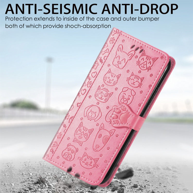 For Motorola Moto Edge 20 Lite Lovely Cat and Dog Embossing Pattern Horizontal Flip Leather Case , with Holder & Card Slots & Wallet & Cartoon Clasp & Lanyard(Pink) by buy2fix