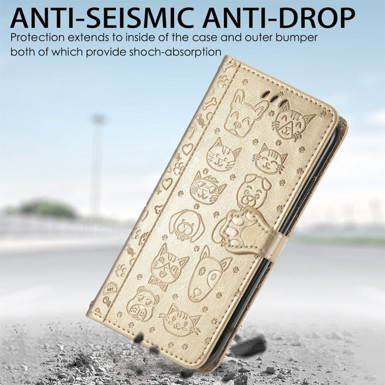 For Motorola Moto Edge 20 Lovely Cat and Dog Embossing Pattern Horizontal Flip Leather Case , with Holder & Card Slots & Wallet & Cartoon Clasp & Lanyard(Gold) by buy2fix