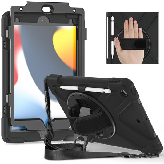 For iPad 10.2 2021 / 2020 / 2019 Silicone + PC Protective Case with Holder & Shoulder Strap(Black) - iPad 10.2 Cases by buy2fix | Online Shopping UK | buy2fix