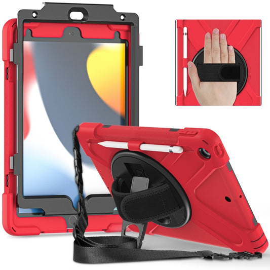 For iPad 10.2 2021 / 2020 / 2019 Silicone + PC Protective Case with Holder & Shoulder Strap(Red) - iPad 10.2 Cases by buy2fix | Online Shopping UK | buy2fix