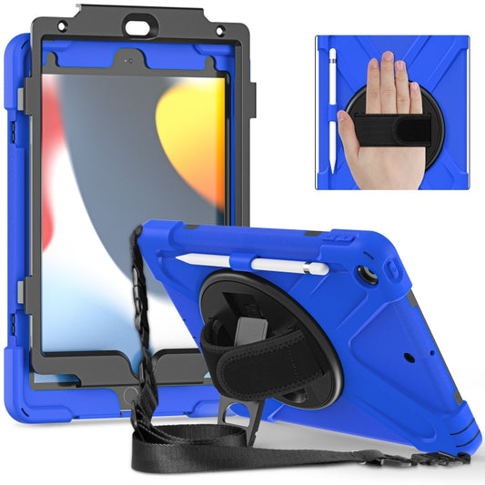 For iPad 10.2 2021 / 2020 / 2019 Silicone + PC Protective Case with Holder & Shoulder Strap(Blue) - iPad 10.2 Cases by buy2fix | Online Shopping UK | buy2fix