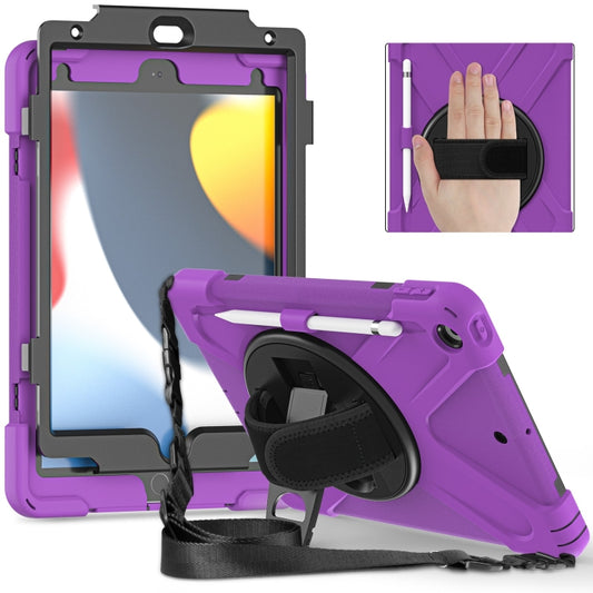 For iPad 10.2 2021 / 2020 / 2019 Silicone + PC Protective Case with Holder & Shoulder Strap(Purple) - iPad 10.2 Cases by buy2fix | Online Shopping UK | buy2fix