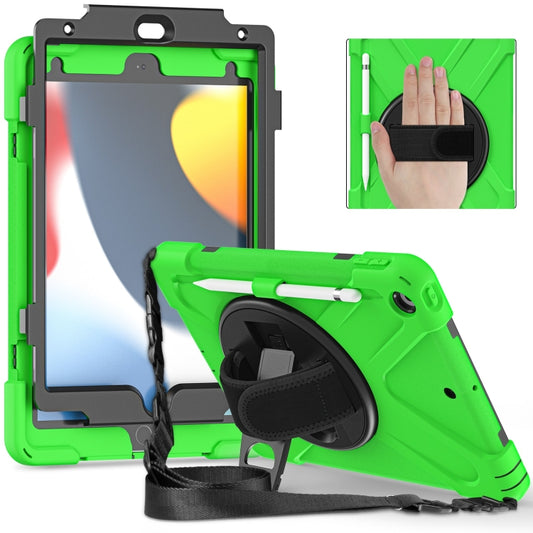 For iPad 10.2 2021 / 2020 / 2019 Silicone + PC Protective Case with Holder & Shoulder Strap(Green) - iPad 10.2 Cases by buy2fix | Online Shopping UK | buy2fix