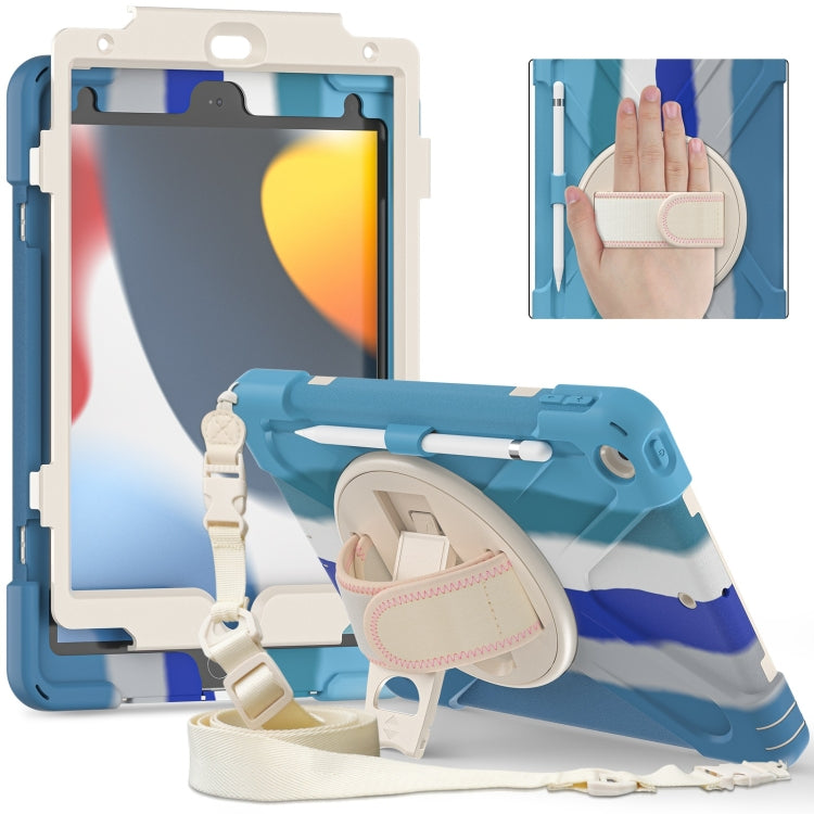 For iPad 10.2 2021 / 2020 / 2019 Silicone + PC Protective Case with Holder & Shoulder Strap(Colorful Blue) - iPad 10.2 Cases by buy2fix | Online Shopping UK | buy2fix