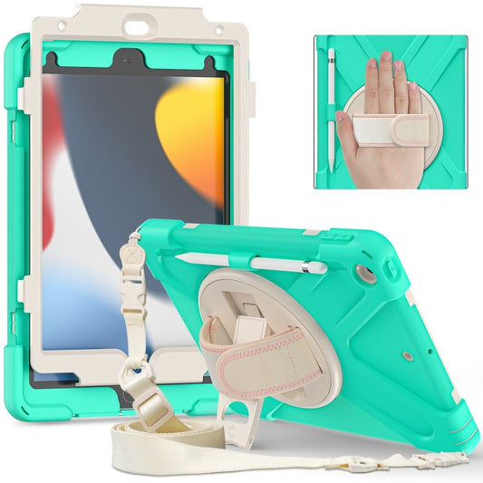 For iPad 10.2 2021 / 2020 / 2019 Silicone + PC Protective Case with Holder & Shoulder Strap(Mint Green) - iPad 10.2 Cases by buy2fix | Online Shopping UK | buy2fix