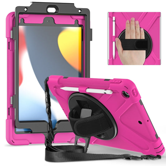 For iPad 10.2 2021 / 2020 / 2019 Silicone + PC Protective Case with Holder & Shoulder Strap(Rose Red) - iPad 10.2 Cases by buy2fix | Online Shopping UK | buy2fix