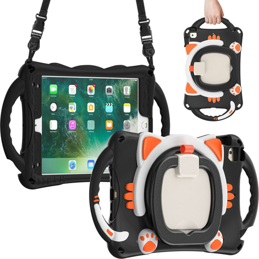 Cute Cat King Kids Shockproof Silicone Tablet Case with Holder & Shoulder Strap & Handle For iPad mini 2019 / 4 / 3 / 2 / 1(Black Orange) - iPad mini (2019) / mini 5 Cases by buy2fix | Online Shopping UK | buy2fix