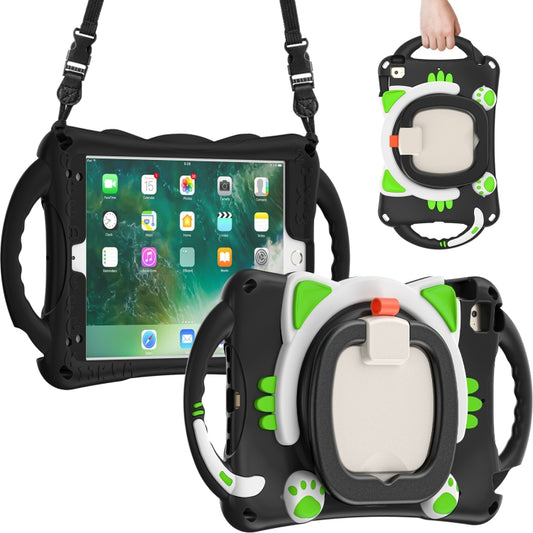 Cute Cat King Kids Shockproof Silicone Tablet Case with Holder & Shoulder Strap & Handle For iPad mini 2019 / 4 / 3 / 2 / 1(Black Green) - iPad mini (2019) / mini 5 Cases by buy2fix | Online Shopping UK | buy2fix