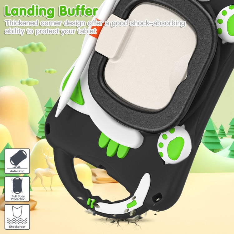 Cute Cat King Kids Shockproof Silicone Tablet Case with Holder & Shoulder Strap & Handle For iPad mini 2019 / 4 / 3 / 2 / 1(Black Green) - iPad mini (2019) / mini 5 Cases by buy2fix | Online Shopping UK | buy2fix