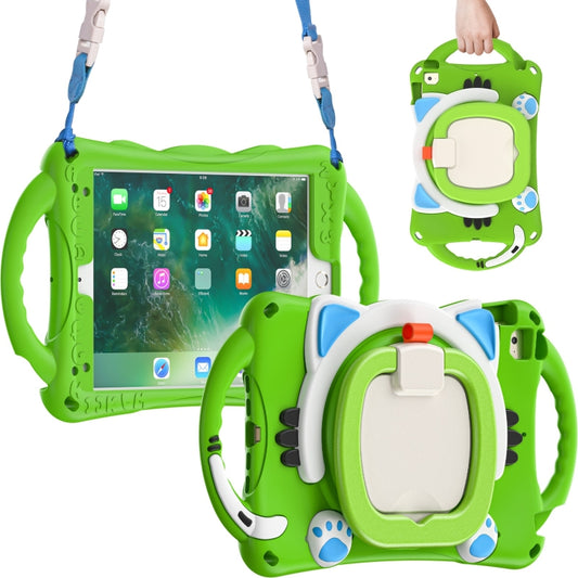 Cute Cat King Kids Shockproof Silicone Tablet Case with Holder & Shoulder Strap & Handle For iPad mini 2019 / 4 / 3 / 2 / 1(Green) - iPad mini (2019) / mini 5 Cases by buy2fix | Online Shopping UK | buy2fix