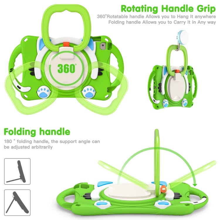 Cute Cat King Kids Shockproof Silicone Tablet Case with Holder & Shoulder Strap & Handle For iPad mini 2019 / 4 / 3 / 2 / 1(Green) - iPad mini (2019) / mini 5 Cases by buy2fix | Online Shopping UK | buy2fix