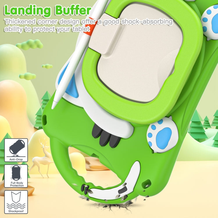 Cute Cat King Kids Shockproof Silicone Tablet Case with Holder & Shoulder Strap & Handle For iPad mini 2019 / 4 / 3 / 2 / 1(Green) - iPad mini (2019) / mini 5 Cases by buy2fix | Online Shopping UK | buy2fix