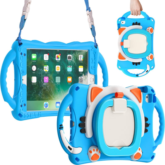 Cute Cat King Kids Shockproof Silicone Tablet Case with Holder & Shoulder Strap & Handle For iPad mini 2019 / 4 / 3 / 2 / 1(Light Blue) - iPad mini (2019) / mini 5 Cases by buy2fix | Online Shopping UK | buy2fix