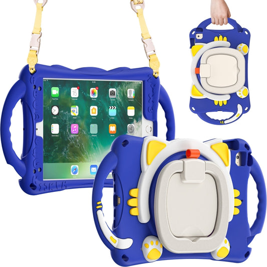 Cute Cat King Kids Shockproof Silicone Tablet Case with Holder & Shoulder Strap & Handle For iPad mini 2019 / 4 / 3 / 2 / 1(Dark Blue) - iPad mini (2019) / mini 5 Cases by buy2fix | Online Shopping UK | buy2fix
