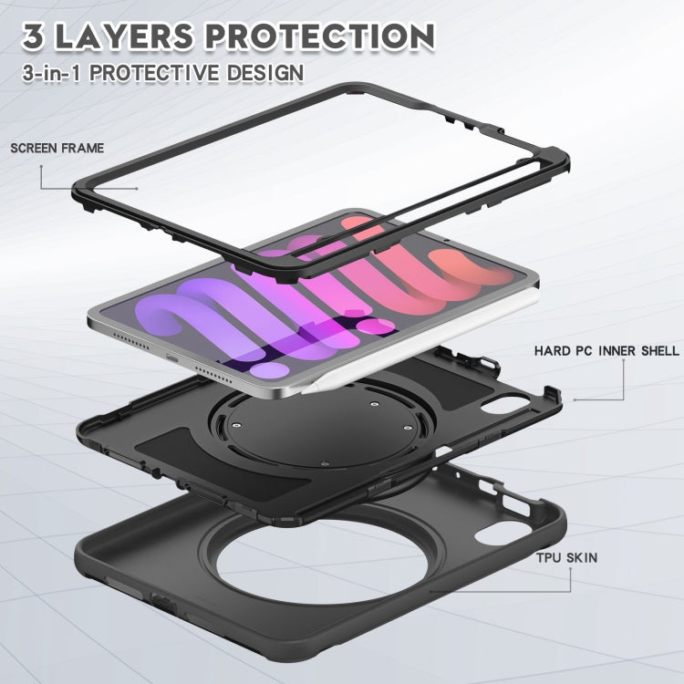 For iPad mini 6 / mini 2024 Heavy Duty TPU Hybrid PC Tablet Case with 360 Rotation Handle Grip Holder & Pen Slot(Black) - iPad mini 2024 Cases by buy2fix | Online Shopping UK | buy2fix