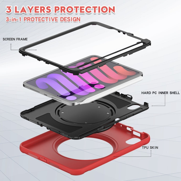 For iPad mini 6 / mini 2024 Heavy Duty TPU Hybrid PC Tablet Case with 360 Rotation Handle Grip Holder & Pen Slot(Red) - iPad mini 2024 Cases by buy2fix | Online Shopping UK | buy2fix