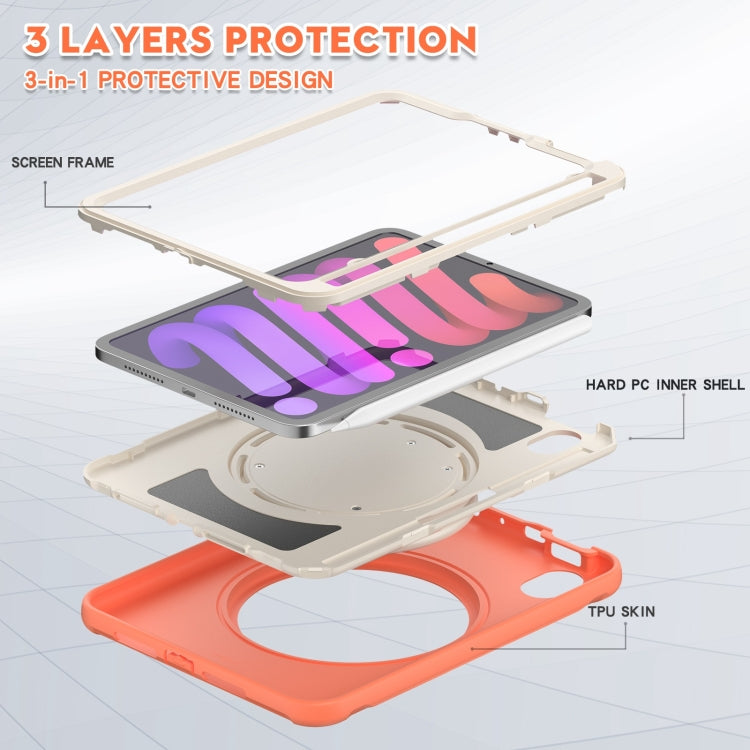 For iPad mini 6 / mini 2024 Heavy Duty TPU Hybrid PC Tablet Case with 360 Rotation Handle Grip Holder & Pen Slot(Living Coral) - iPad mini 2024 Cases by buy2fix | Online Shopping UK | buy2fix