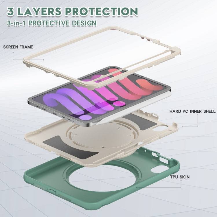 For iPad mini 6 / mini 2024 Heavy Duty TPU Hybrid PC Tablet Case with 360 Rotation Handle Grip Holder & Pen Slot(Emmerald Green) - iPad mini 2024 Cases by buy2fix | Online Shopping UK | buy2fix