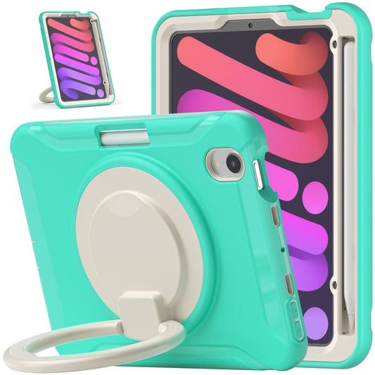 For iPad mini 6 / mini 2024 Heavy Duty TPU Hybrid PC Tablet Case with 360 Rotation Handle Grip Holder & Pen Slot(Mint Green) - iPad mini 2024 Cases by buy2fix | Online Shopping UK | buy2fix