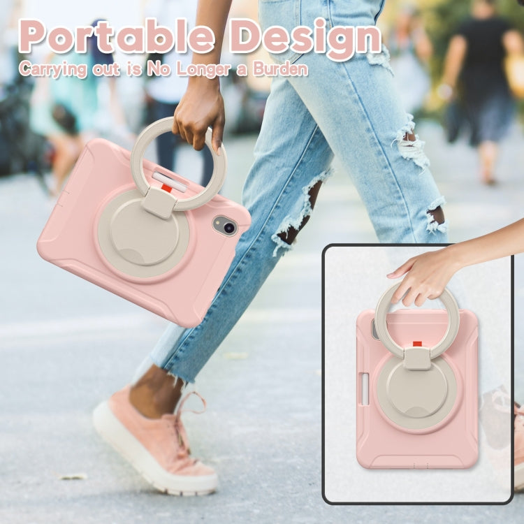For iPad mini 6 / mini 2024 Heavy Duty TPU Hybrid PC Tablet Case with 360 Rotation Handle Grip Holder & Pen Slot(Cherry Blossoms Pink) - iPad mini 2024 Cases by buy2fix | Online Shopping UK | buy2fix