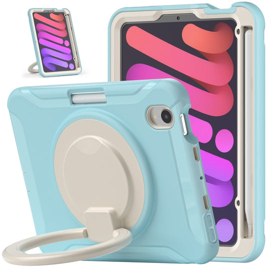 For iPad mini 6 / mini 2024 Heavy Duty TPU Hybrid PC Tablet Case with 360 Rotation Handle Grip Holder & Pen Slot(Ice Crystal Blue) - iPad mini 2024 Cases by buy2fix | Online Shopping UK | buy2fix