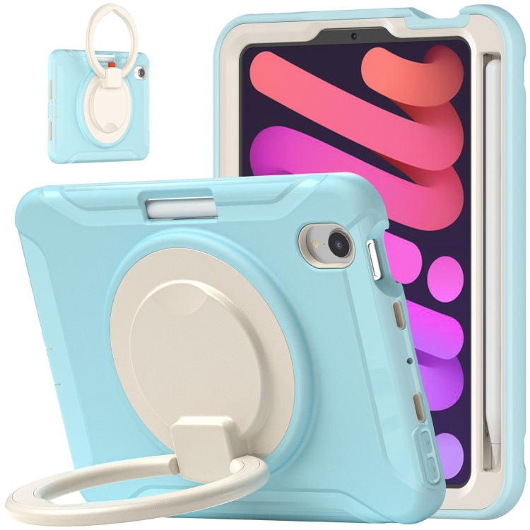 For iPad mini 6 / mini 2024 Heavy Duty TPU Hybrid PC Tablet Case with 360 Rotation Handle Grip Holder & Pen Slot(Ice Crystal Blue) - iPad mini 2024 Cases by buy2fix | Online Shopping UK | buy2fix