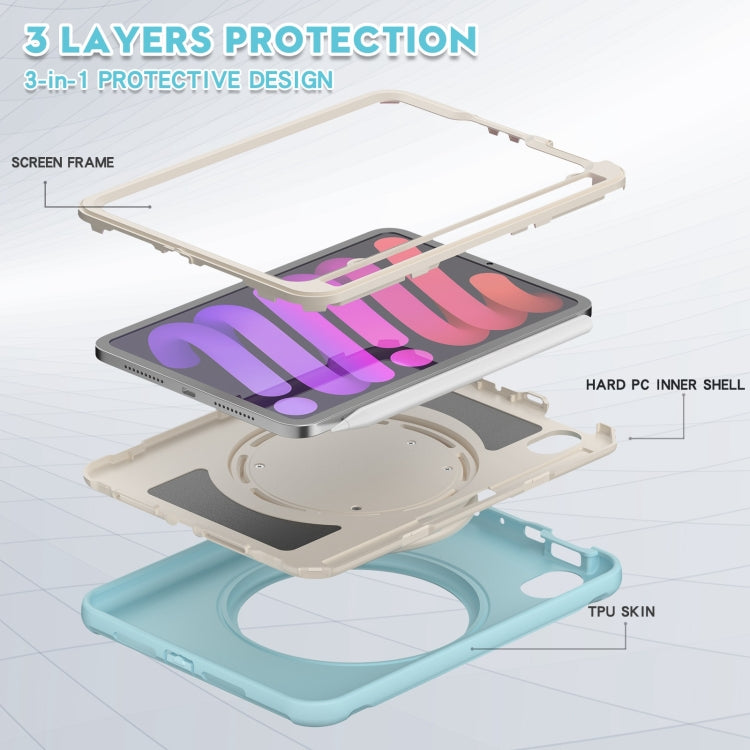 For iPad mini 6 / mini 2024 Heavy Duty TPU Hybrid PC Tablet Case with 360 Rotation Handle Grip Holder & Pen Slot(Ice Crystal Blue) - iPad mini 2024 Cases by buy2fix | Online Shopping UK | buy2fix