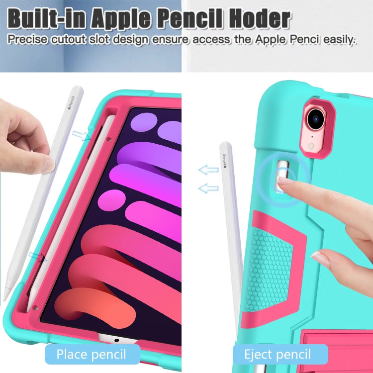 For iPad mini 2024 / mini 6 Contrast Color Robot Shockproof Silicone + PC Protective Tablet Case with Holder & Pen Slot(Mint Green Rose Red) - iPad mini 6 Cases by buy2fix | Online Shopping UK | buy2fix