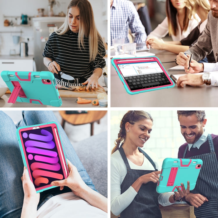 For iPad mini 2024 / mini 6 Contrast Color Robot Shockproof Silicone + PC Protective Tablet Case with Holder & Pen Slot(Mint Green Rose Red) - iPad mini 6 Cases by buy2fix | Online Shopping UK | buy2fix