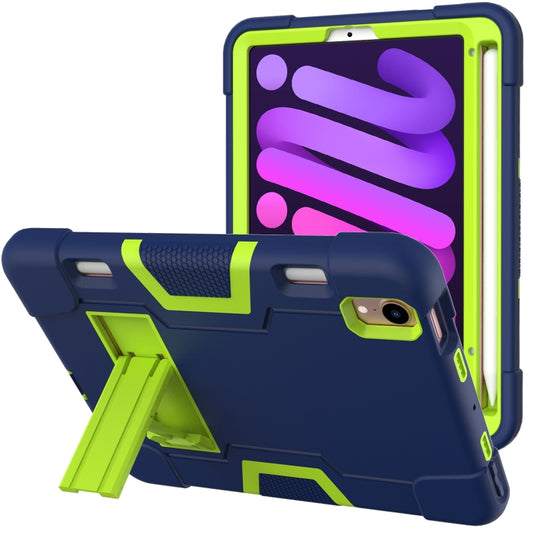 For iPad mini 2024 / mini 6 Contrast Color Robot Shockproof Silicone + PC Protective Tablet Case with Holder & Pen Slot(Navy Blue Mint Green) - iPad mini 6 Cases by buy2fix | Online Shopping UK | buy2fix