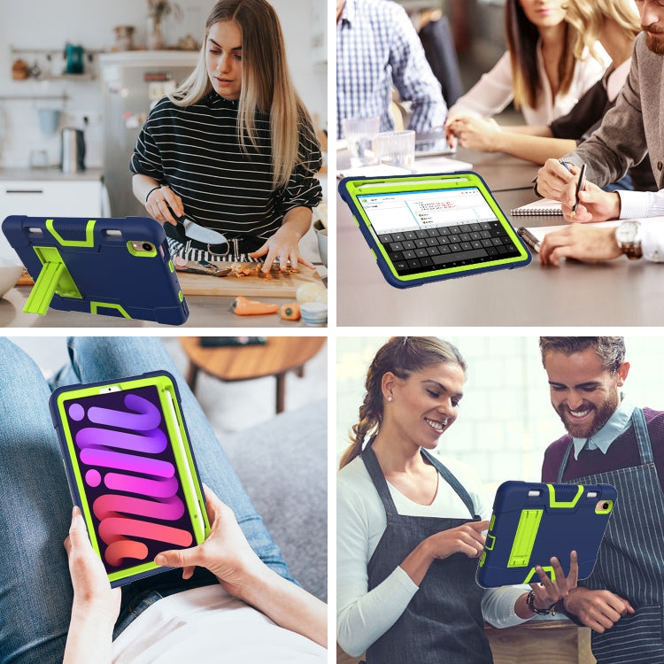 For iPad mini 2024 / mini 6 Contrast Color Robot Shockproof Silicone + PC Protective Tablet Case with Holder & Pen Slot(Navy Blue Mint Green) - iPad mini 6 Cases by buy2fix | Online Shopping UK | buy2fix