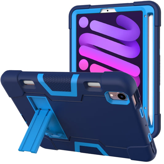 For iPad mini 2024 / mini 6 Contrast Color Robot Shockproof Silicone + PC Protective Tablet Case with Holder & Pen Slot(Navy Blue) - iPad mini 6 Cases by buy2fix | Online Shopping UK | buy2fix